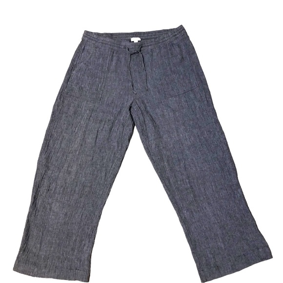 purejill Pants - Pure jill Linen-Gauze Wide Leg Crop Pant Pull On Drawstring Minimalist Lagen LT